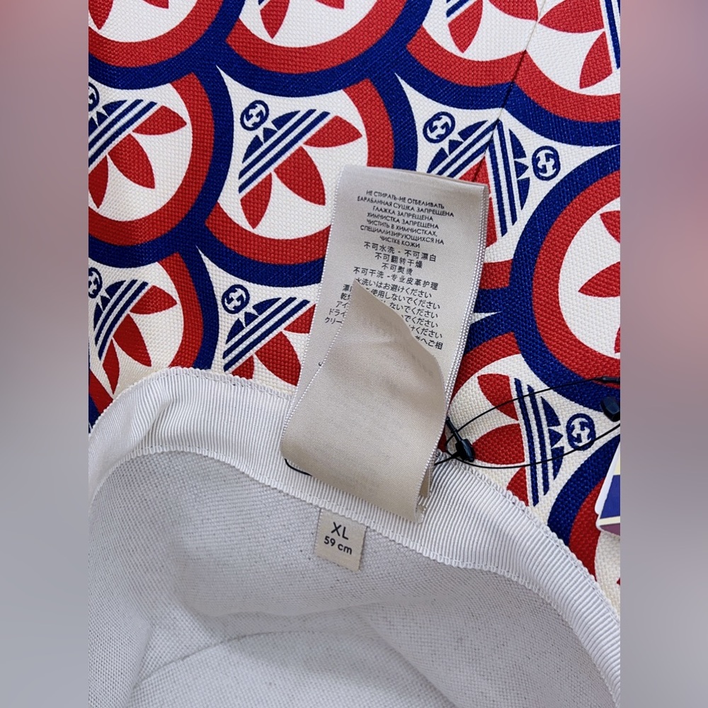 ❌SOLD❌Adidas X Gucci GG Trefoil Print Wide Brim Hat Size XL (59 cm) in Bule/Red - Picture 9 of 13